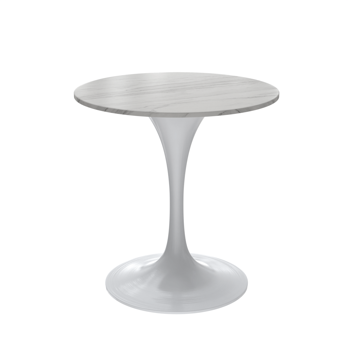 Verve Round Dining Table with MDF/Sintered Stone/Resin Tabletop in White Stainless Steel Pedestal Base Sintered Stone 27 Inch White Dining Table Leisuremod