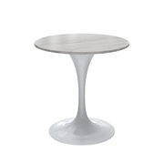 Verve Round Dining Table with MDF/Sintered Stone/Resin Tabletop in White Stainless Steel Pedestal Base Sintered Stone 27 Inch White Dining Table Leisuremod