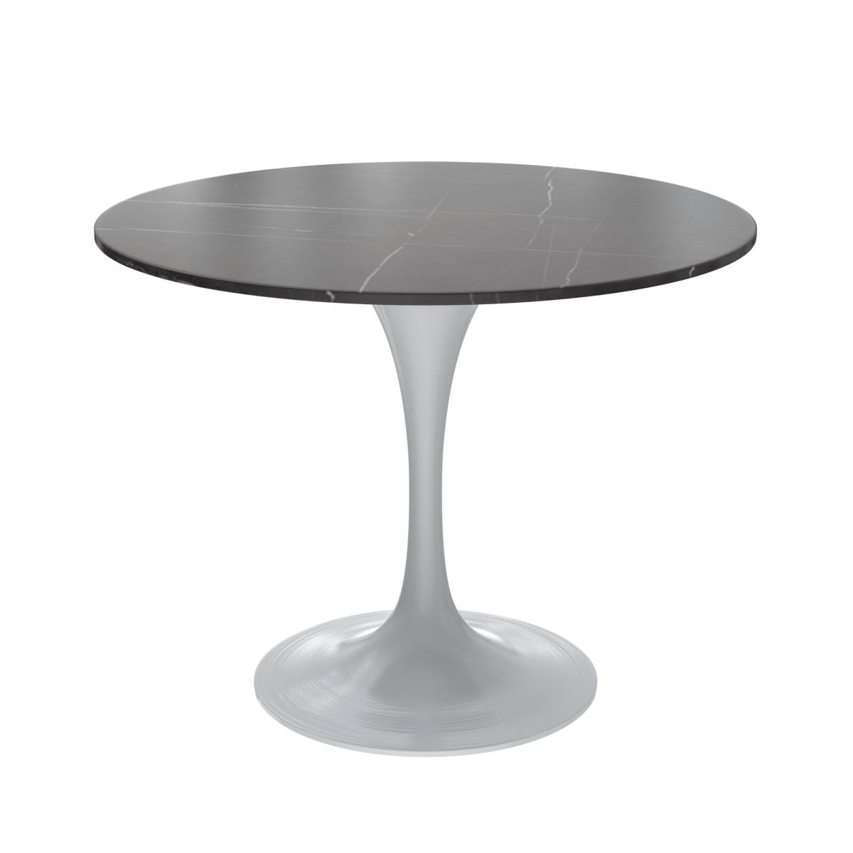 Verve Round Dining Table with MDF/Sintered Stone/Resin Tabletop in White Stainless Steel Pedestal Base Sintered Stone 36 Inch Black Dining Table Leisuremod