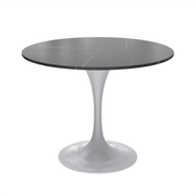 Verve Round Dining Table with MDF/Sintered Stone/Resin Tabletop in White Stainless Steel Pedestal Base Sintered Stone 36 Inch Black Dining Table Leisuremod