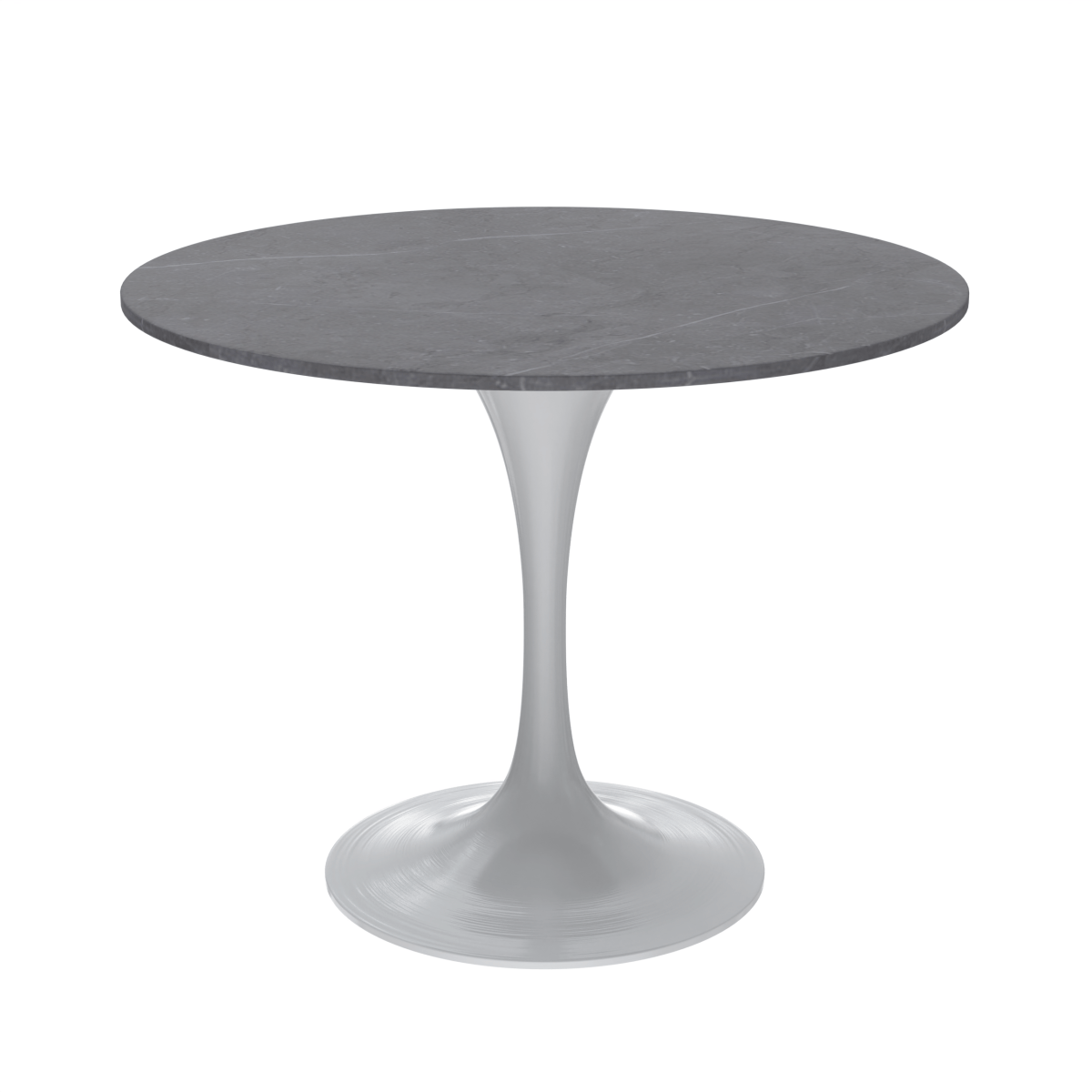 Verve Round Dining Table with MDF/Sintered Stone/Resin Tabletop in White Stainless Steel Pedestal Base Sintered Stone 36 Inch Grey Dining Table Leisuremod