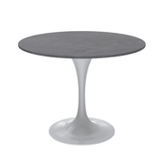 Verve Round Dining Table with MDF/Sintered Stone/Resin Tabletop in White Stainless Steel Pedestal Base Sintered Stone 36 Inch Grey Dining Table Leisuremod