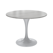 Verve Round Dining Table with MDF/Sintered Stone/Resin Tabletop in White Stainless Steel Pedestal Base Sintered Stone 36 Inch White Dining Table Leisuremod