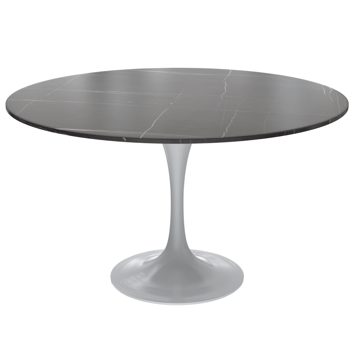Verve Round Dining Table with MDF/Sintered Stone/Resin Tabletop in White Stainless Steel Pedestal Base Sintered Stone 48 Inch Black Dining Table Leisuremod