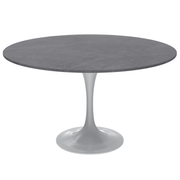 Verve Round Dining Table with MDF/Sintered Stone/Resin Tabletop in White Stainless Steel Pedestal Base Sintered Stone 48 Inch Grey Dining Table Leisuremod