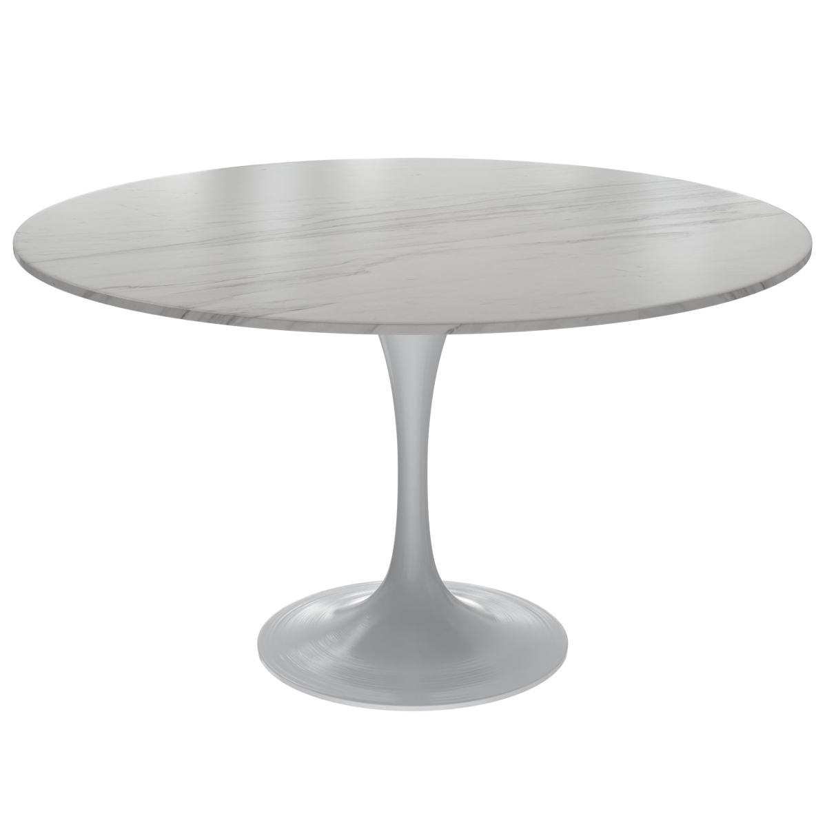 Verve Round Dining Table with MDF/Sintered Stone/Resin Tabletop in White Stainless Steel Pedestal Base Sintered Stone 48 Inch White Dining Table Leisuremod