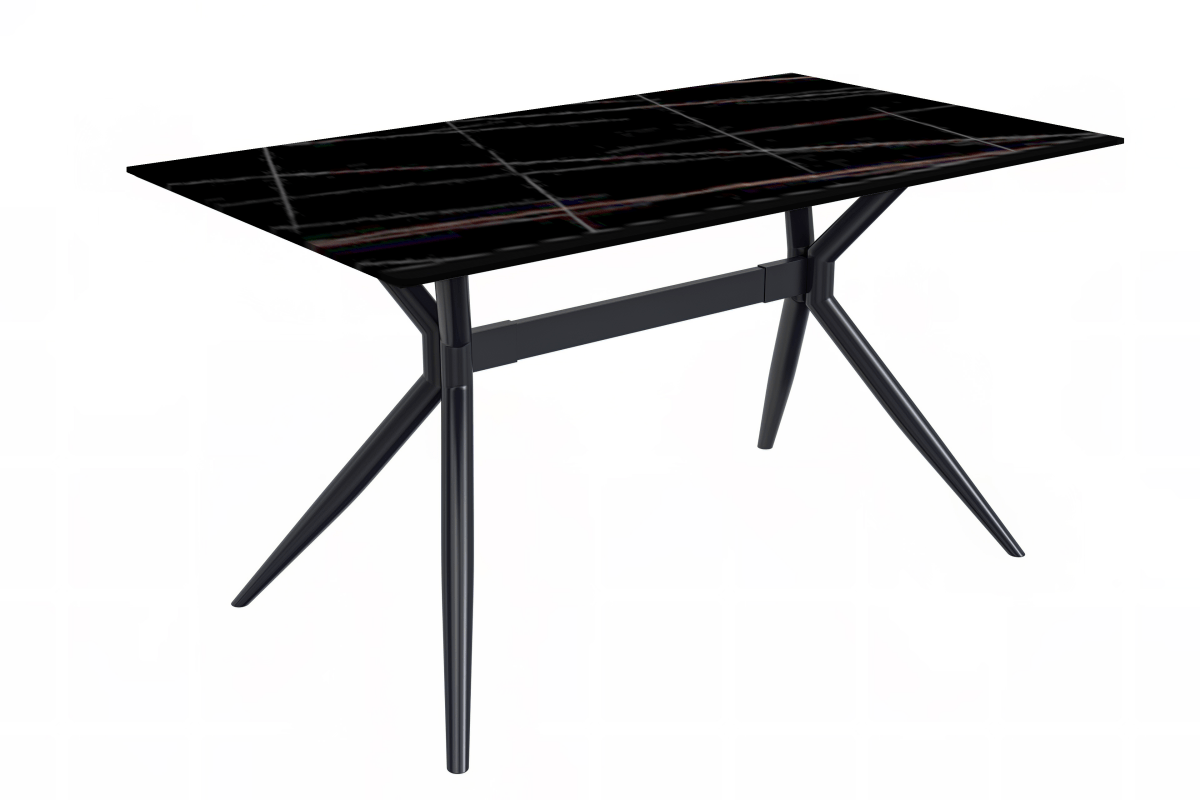 Elega Rectangular Dining Table with Sintered Stone/Glass Rectangular Top and Black Stainless Steel Base Sintered Stone 55 Inches Wide Black and Gold Dining Table Leisuremod