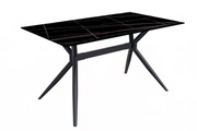 Elega Rectangular Dining Table with Sintered Stone/Glass Rectangular Top and Black Stainless Steel Base Sintered Stone 55 Inches Wide Black and Gold Dining Table Leisuremod