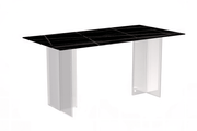 Kova Rectangular Dining Table with Sintered Stone/Glass Top and Acrylic Base Legs Sintered Stone Black Gold Dining Table Leisuremod