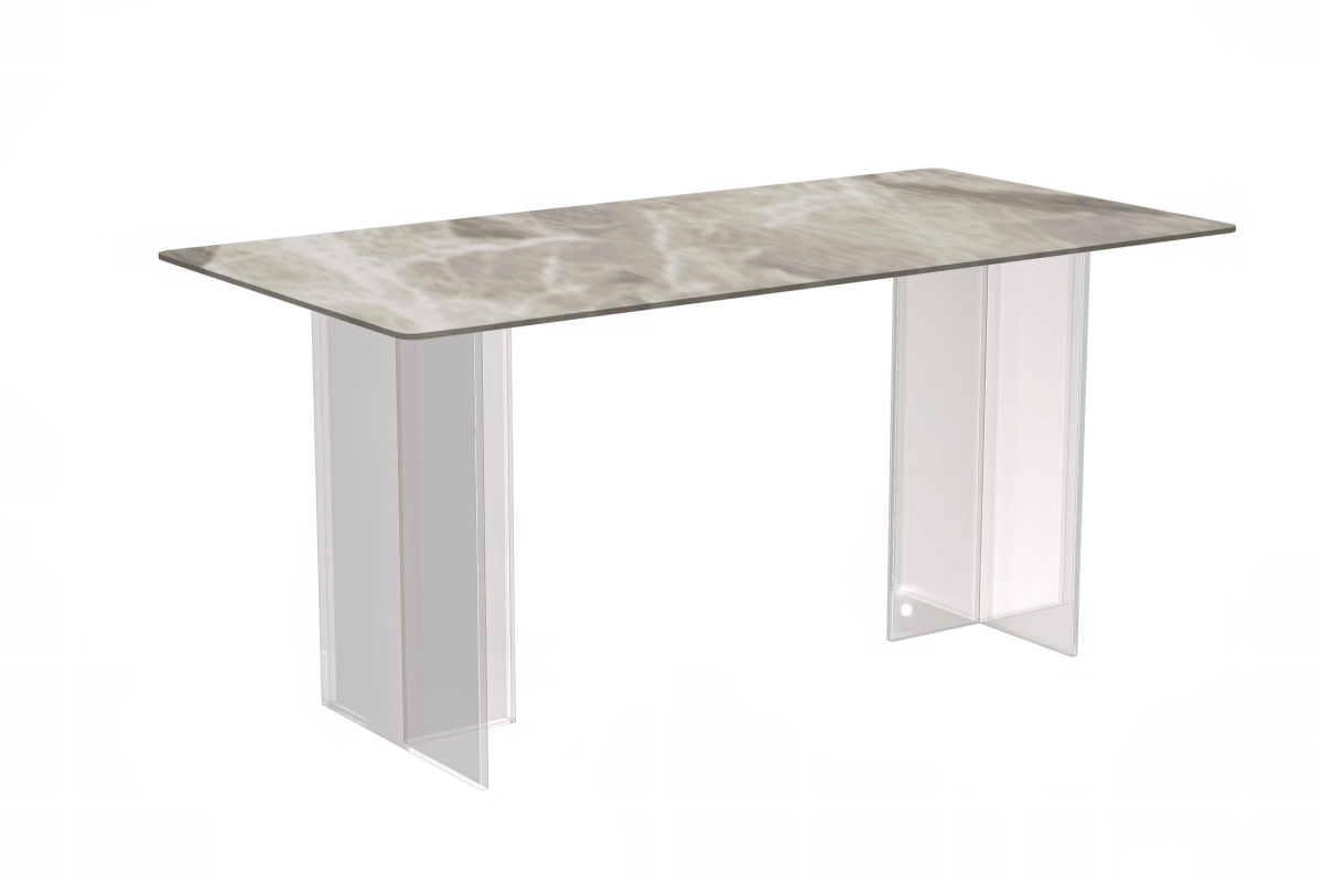 Kova Rectangular Dining Table with Sintered Stone/Glass Top and Acrylic Base Legs Sintered Stone Deep Grey Dining Table Leisuremod