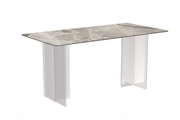 Kova Rectangular Dining Table with Sintered Stone/Glass Top and Acrylic Base Legs Sintered Stone Deep Grey Dining Table Leisuremod