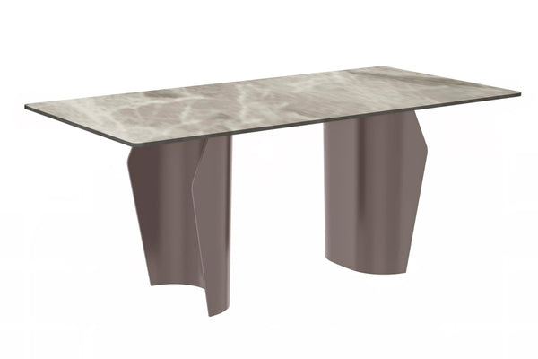 Zelan Dining Table with Rectangular Glass/Sintered Stone Tabletop and Steel Legs Sintered Stone 55 Inches Wide Deep Grey Dining Table Leisuremod