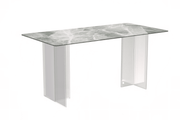 Kova Rectangular Dining Table with Sintered Stone/Glass Top and Acrylic Base Legs Sintered Stone Light Grey Dining Table Leisuremod