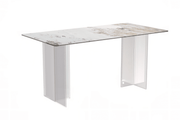 Kova Rectangular Dining Table with Sintered Stone/Glass Top and Acrylic Base Legs Sintered Stone White Grey Dining Table Leisuremod