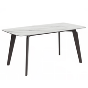 Krevor Modern Dining Table with Rectangular Stone/Glass Wide Tabletop with Black Steel Legs Sintered Stone White Dining Table Leisuremod