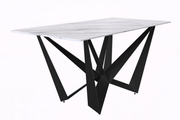Nuvor Dining Table with Rectangular Sintered Stone/Glass Tabletop and Black Steel Legs Sintered Stone 55 Inches Wide Light Grey Dining Table Leisuremod