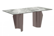 Zelan Dining Table with Rectangular Glass/Sintered Stone Tabletop and Steel Legs Sintered Stone 62 Inches Wide Deep Grey Dining Table Leisuremod