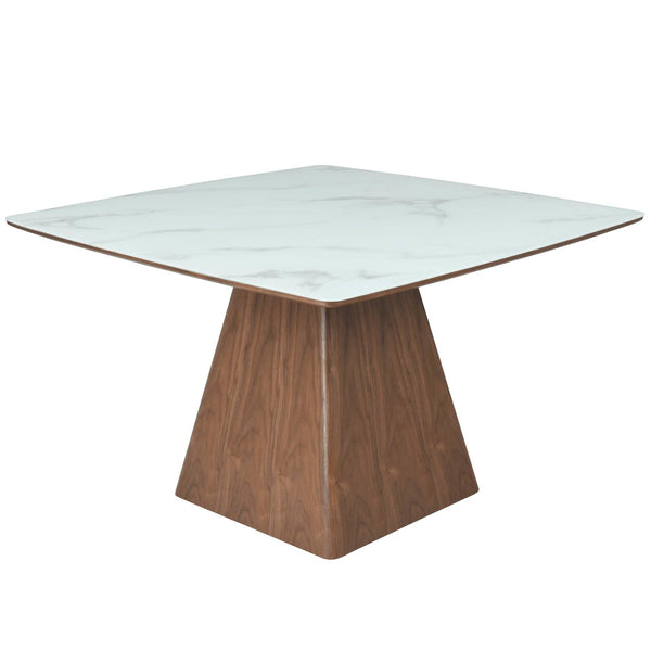 Zephyr 47" Square Dining Table with Sintered Stone/Ash Wood Tabletop and Iron Base Sintered Stone Top - White Dining Table Leisuremod