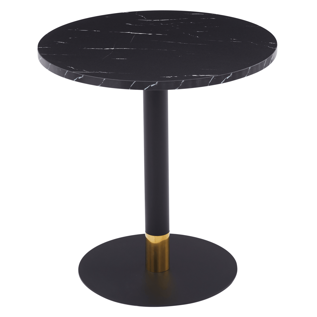 Vail Collection Dining Table Black/Gold Round Base With 27"/36" Round Sintered Stone and MDF Wood Top Stone 27 Inches Black Dining Table Leisuremod