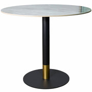 Vail Collection Dining Table Black/Gold Round Base With 27"/36" Round Sintered Stone and MDF Wood Top Stone 27 Inches Grey Dining Table Leisuremod