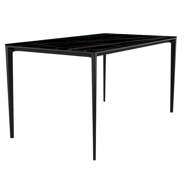 Avo Rectangular Dining Table with Sintered Stone/Glass Tabletop in Black Aluminum Base Dining Table Leisuremod