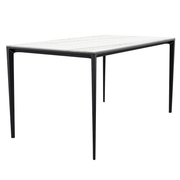 Avo Rectangular Dining Table with Sintered Stone/Glass Tabletop in Black Aluminum Base Stone White and Gold Dining Table Leisuremod