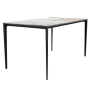 Avo Rectangular Dining Table with Sintered Stone/Glass Tabletop in Black Aluminum Base Glass Clear Dining Table Leisuremod