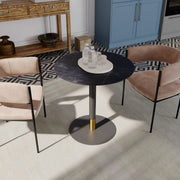 Vail Collection Dining Table Black Base With 27"/36" Round Black MDF Wood/Sintered Stone Top 36 Inches Light Wood Brown Wood Dining Table Leisuremod