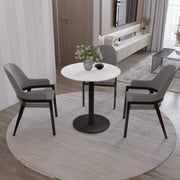 Vail Collection Dining Table Black Base With 27"/36" Round Black MDF Wood/Sintered Stone Top 27 Inches Light Wood Brown Wood Dining Table Leisuremod