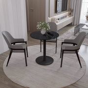 Vail Collection Dining Table Black Base With 27"/36" Round Black MDF Wood/Sintered Stone Top 27 Inches Black Wood Dining Table Leisuremod