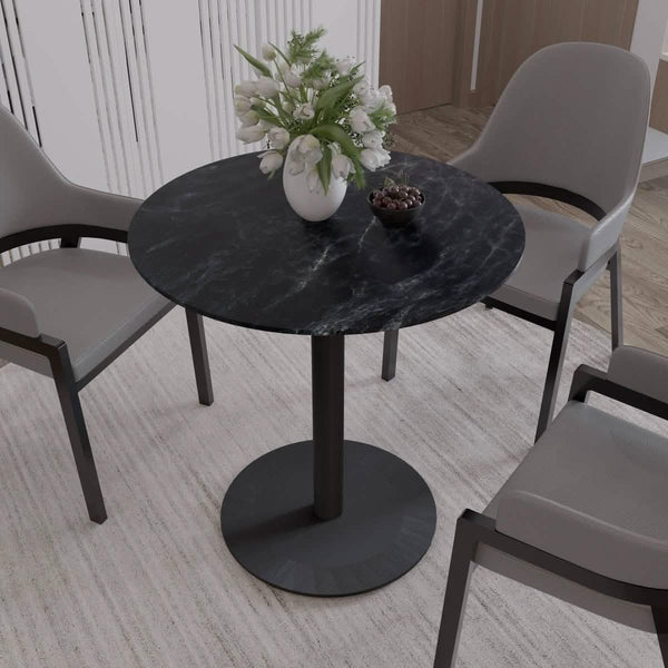 Vail Collection Dining Table Black Base With 27"/36" Round Black MDF Wood/Sintered Stone Top
