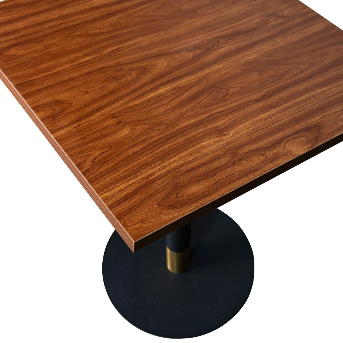 Vail Collection Dining Table Black/Gold Round Base With 24" Square Black MDF Top Black Gold Cognac Brown Dining Table Leisuremod