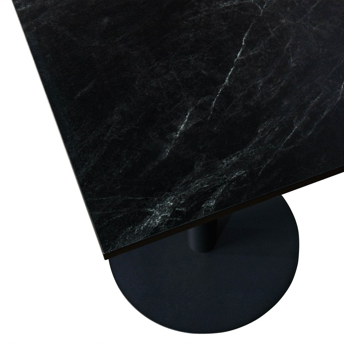 Vail Collection Dining Table Black/Gold Round Base With 24" Square Black MDF Top Black Black Dining Table Leisuremod