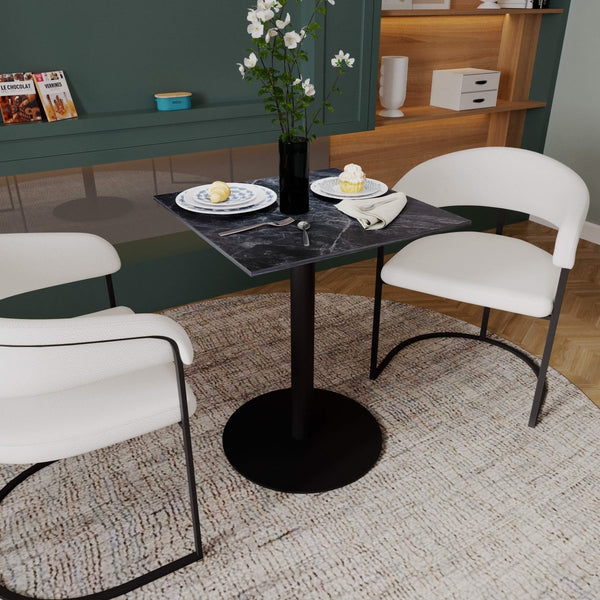 Vail Collection Dining Table Black/Gold Round Base With 24" Square Black MDF Top