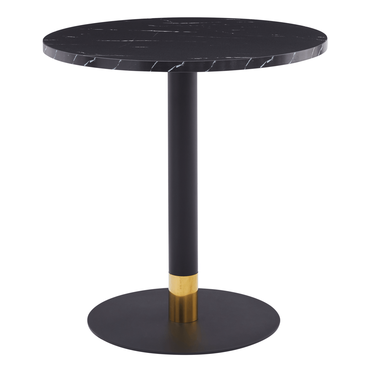 Vail Collection Dining Table Black/Gold Round Base With 27"/36" Round Sintered Stone and MDF Wood Top Stone 27 Inches Black Dining Table Leisuremod