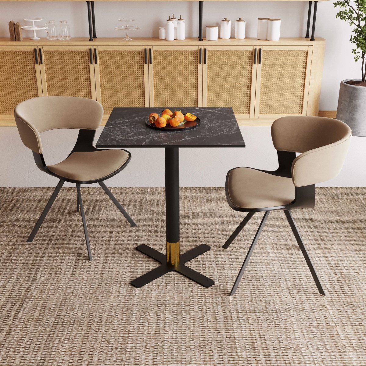 Vail Collection Dining Table Black/Gold X Base With 24" Square MDF Top Black Dining Table Leisuremod