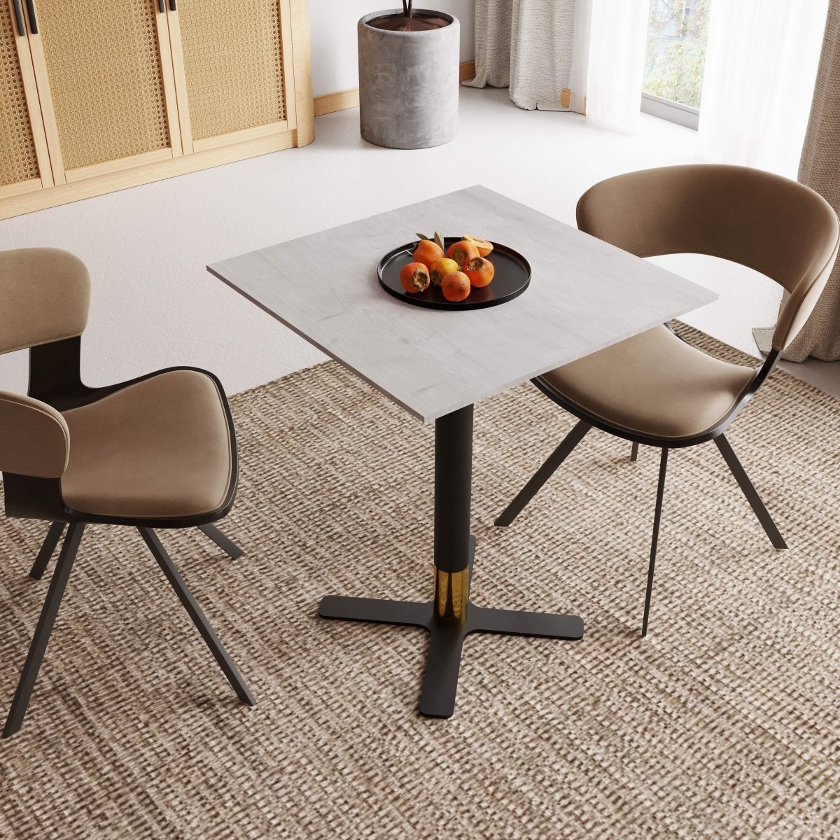 Vail Collection Dining Table Black/Gold X Base With 24" Square MDF Top Light Wood Brown Dining Table Leisuremod