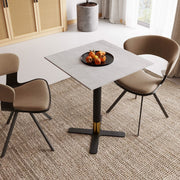 Vail Collection Dining Table Black/Gold X Base With 24" Square MDF Top Light Wood Brown Dining Table Leisuremod