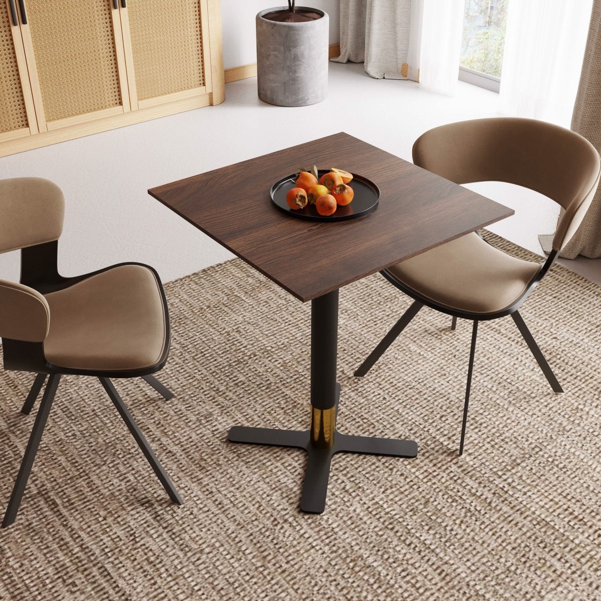 Vail Collection Dining Table Black/Gold X Base With 24" Square MDF Top Dark Brown Dining Table Leisuremod