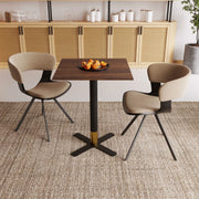 Vail Collection Dining Table Black/Gold X Base With 24" Square MDF Top Dark Brown Dining Table Leisuremod