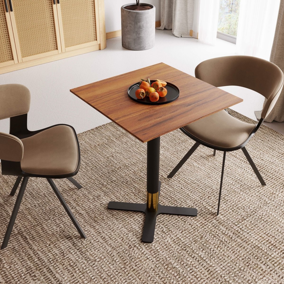Vail Collection Dining Table Black/Gold X Base With 24" Square MDF Top Cognac Brown Dining Table Leisuremod