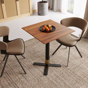 Vail Collection Dining Table Black/Gold X Base With 24" Square MDF Top Cognac Brown Dining Table Leisuremod