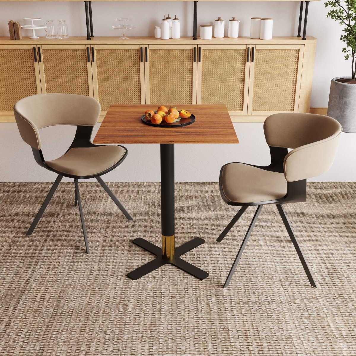 Vail Collection Dining Table Black/Gold X Base With 24" Square MDF Top Cognac Brown Dining Table Leisuremod