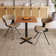 Vail Collection Dining Table Black/Gold X Base With 24" Square MDF Top Cognac Brown Dining Table Leisuremod