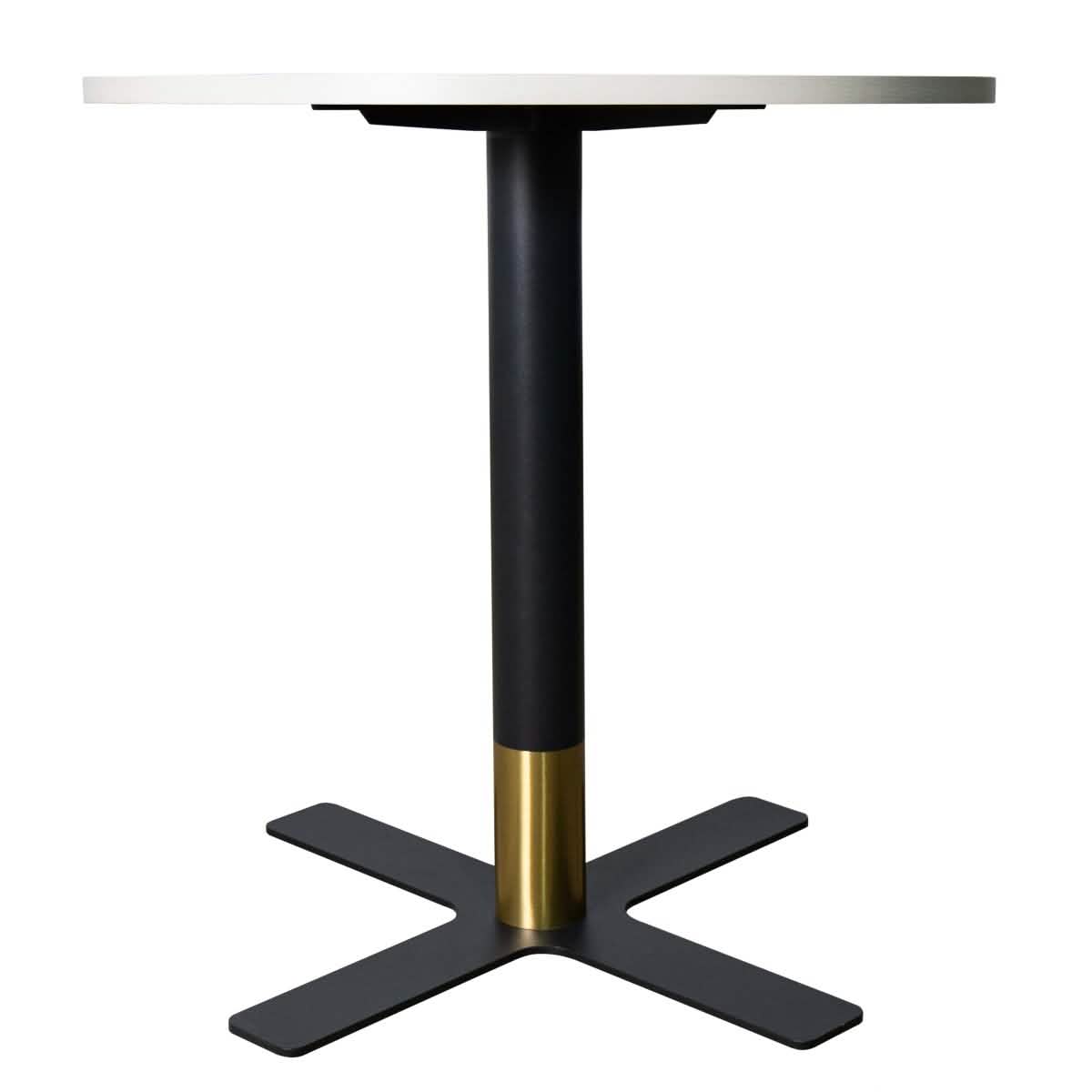 Vail Collection Dining Table Black/Gold X Base With Round MDF Wood/Sintered Stone Top 27 Inches Light Wood Brown Wood Dining Table Leisuremod