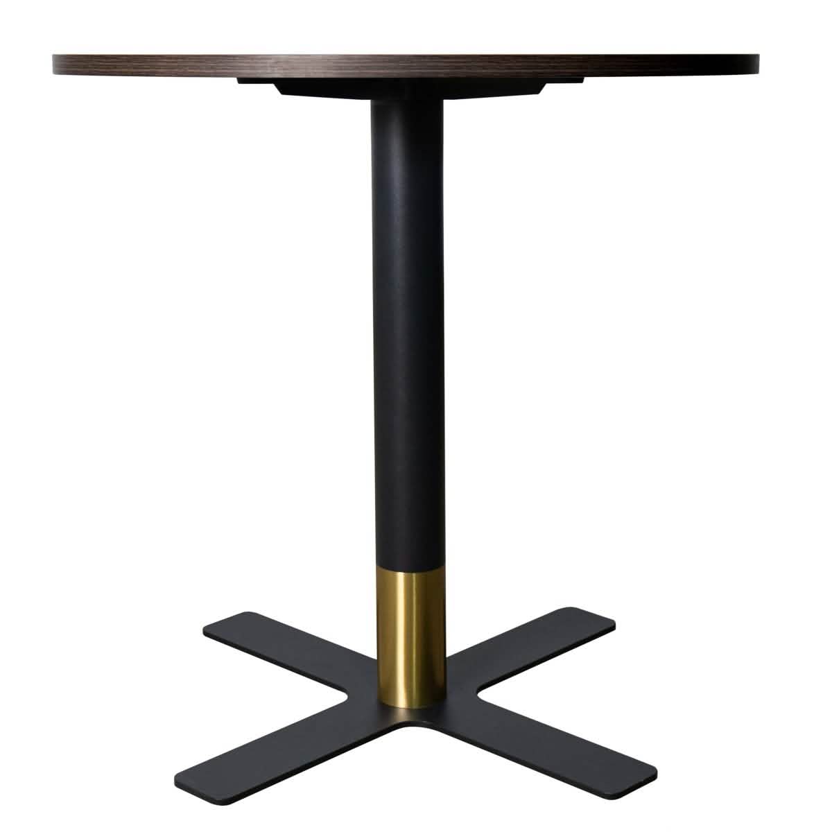Vail Collection Dining Table Black/Gold X Base With Round MDF Wood/Sintered Stone Top 27 Inches Black Wood Dining Table Leisuremod