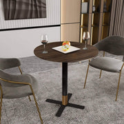Vail Collection Dining Table Black/Gold X Base With Round MDF Wood/Sintered Stone Top 27 Inches Black Wood Dining Table Leisuremod