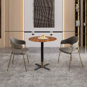 Vail Collection Dining Table Black/Gold X Base With Round MDF Wood/Sintered Stone Top 27 Inches Black Wood Dining Table Leisuremod