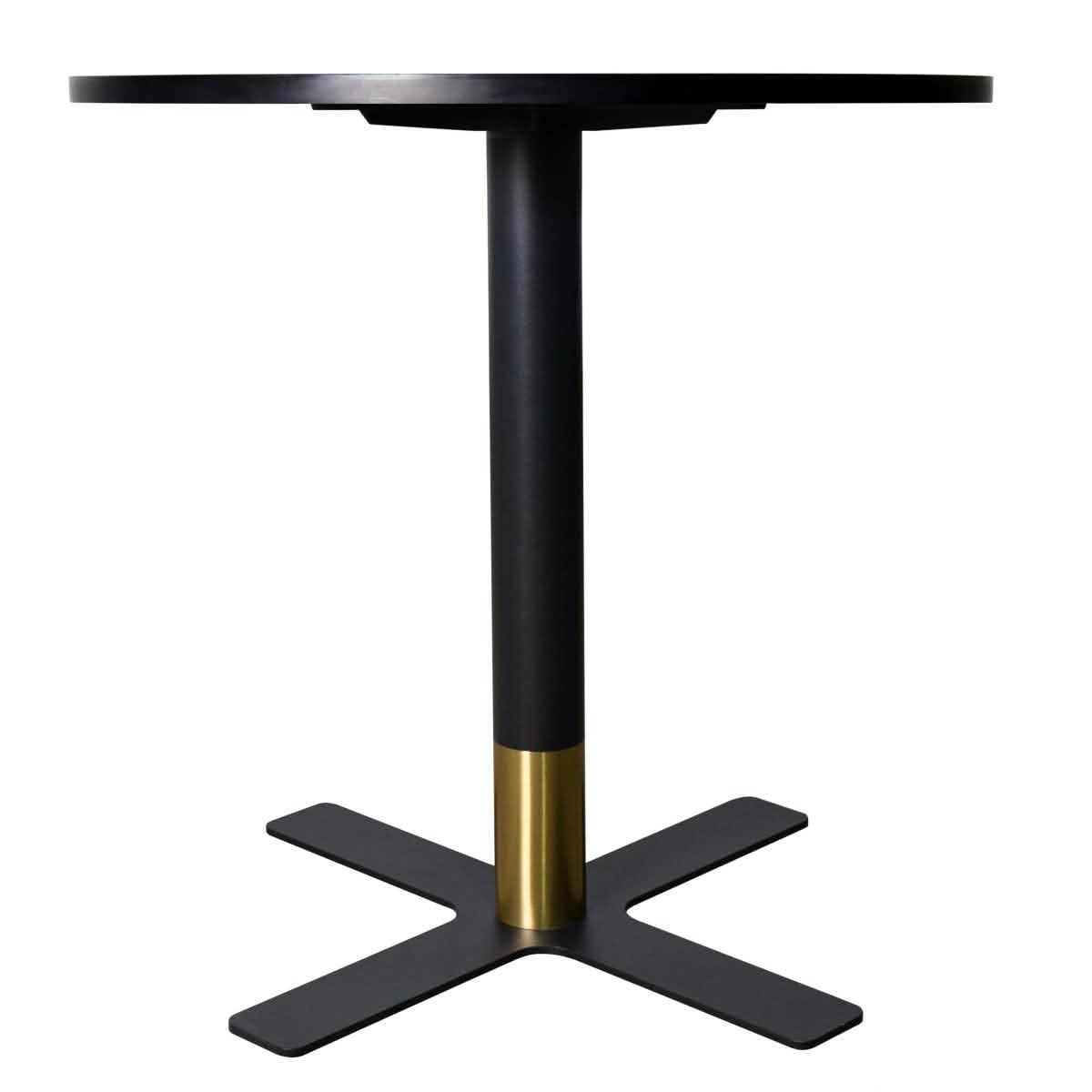 Vail Collection Dining Table Black/Gold X Base With Round MDF Wood/Sintered Stone Top 27 Inches Black Wood Dining Table Leisuremod