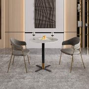 Vail Collection Dining Table Black/Gold X Base With Round MDF Wood/Sintered Stone Top 36 Inches Light Wood Brown Wood Dining Table Leisuremod